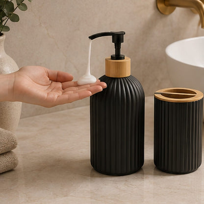 Ensemble de Salle de Bain Noir – Distributeur de Savon & Porte-Brosse à Dents
