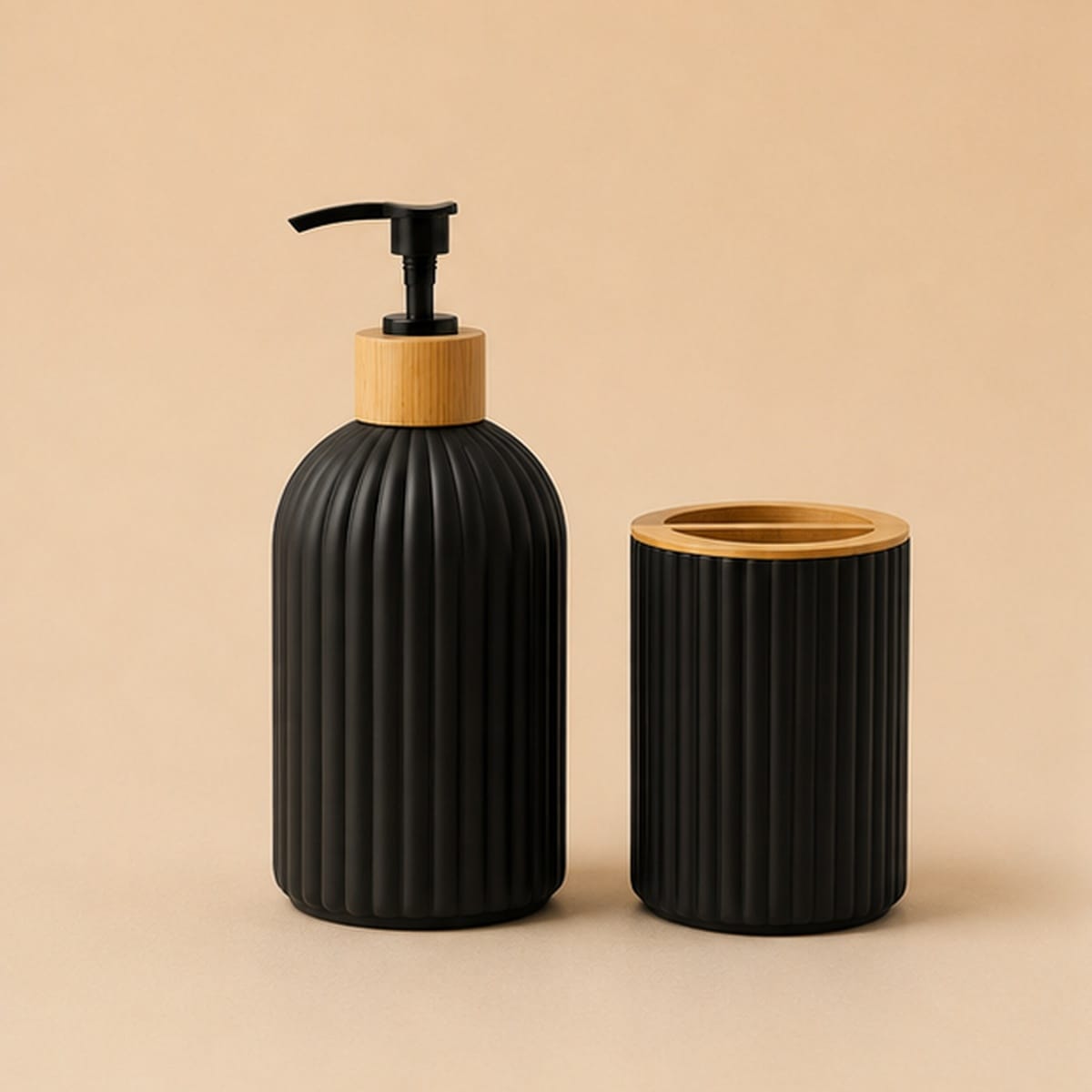 Ensemble de Salle de Bain Noir – Distributeur de Savon & Porte-Brosse à Dents